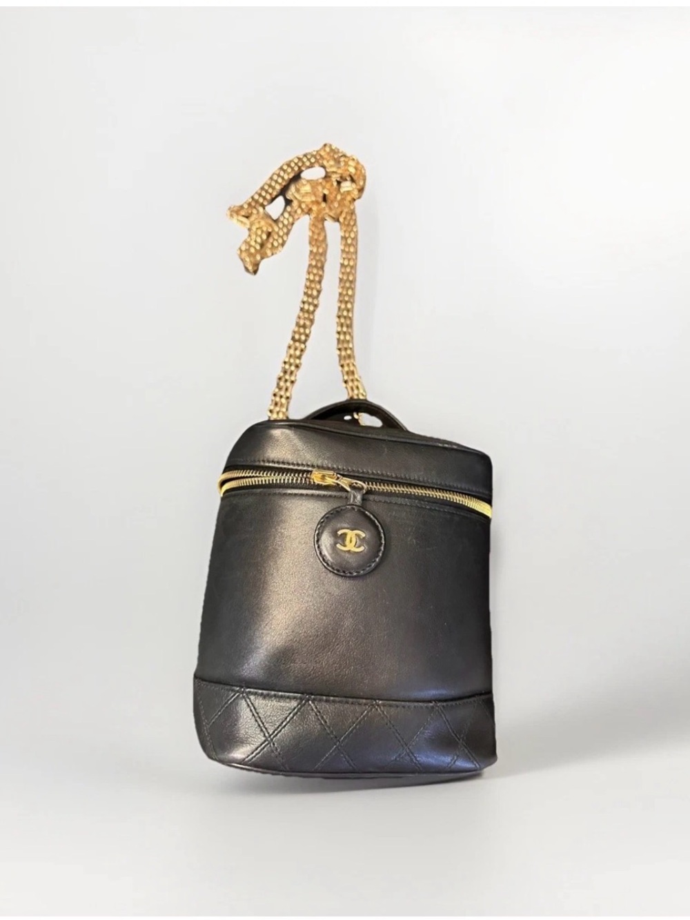 CHANEL Vintage Vanity Case Hand Bag Lambskin Leather Black - Picture 8 of 16